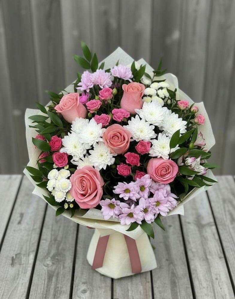 Букет цветов из: Альстромерии, Гвоздики, Розы и Хризантемы в Новотерском