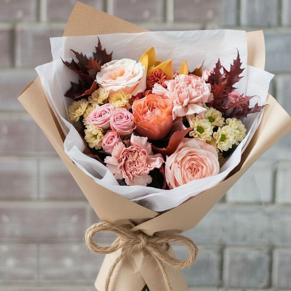 Букет цветов из: Гвоздики, Хризантемы и Розы в Новотерском