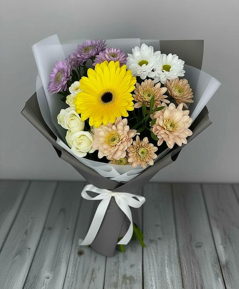 Букет цветов из: Розы, Герберы и Хризантемы в Новотерском