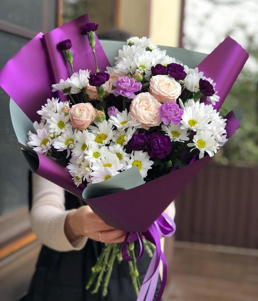 Букет цветов из: Хризантемы, Гвоздики и Розы в Новотерском