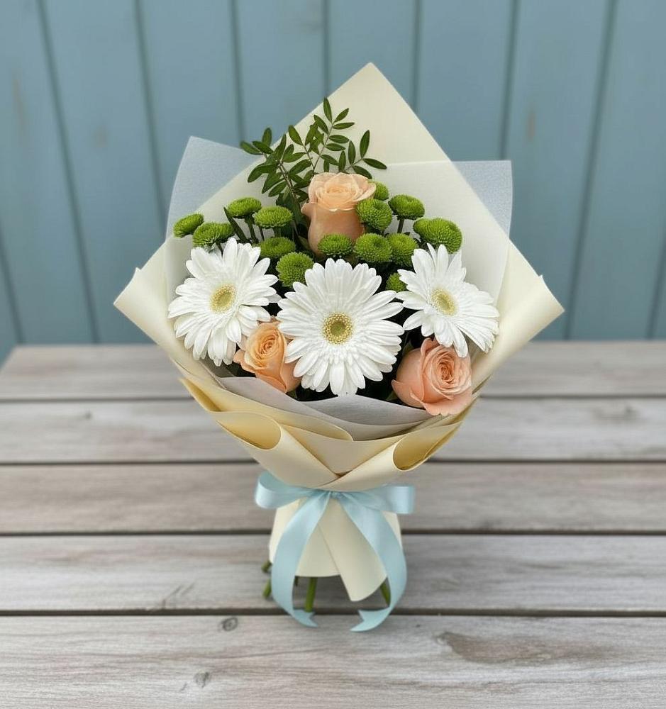 Букет цветов из: Герберы, Розы и Хризантемы в Новотерском