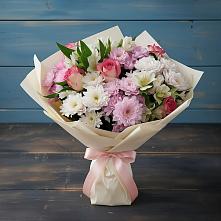 Букет цветов из:  Хризантемы, Альстромерии и Розы в Новотерском