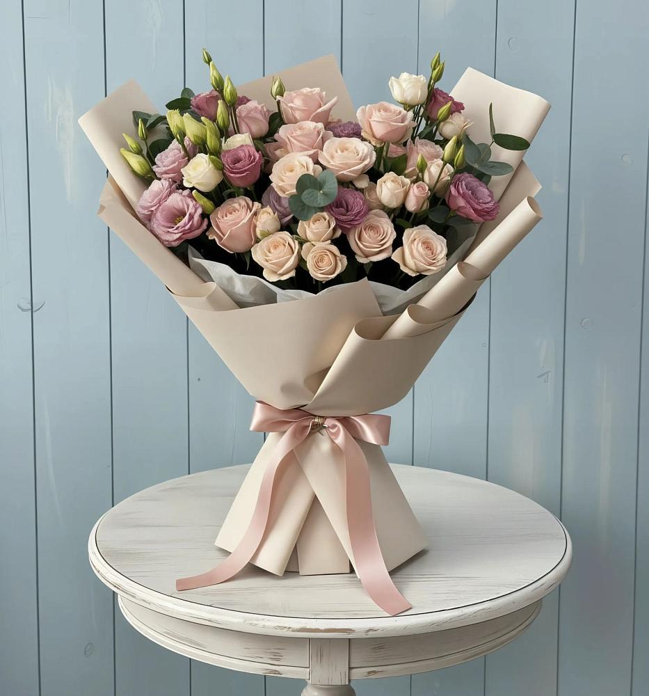 Букет цветов из: Розы и Лизиантусы в Новотерском